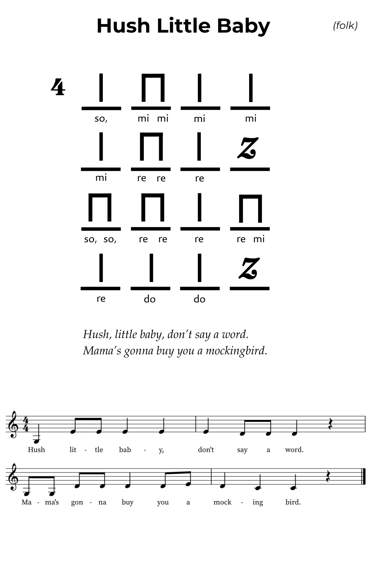 Hush Little Baby in do-re-mi-so solfa